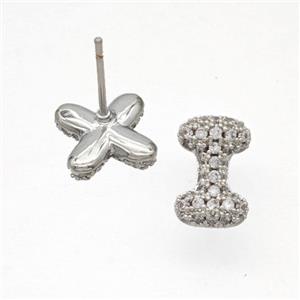 Copper Stud Earrings Pave Zirconia Letter-I Platinum Plated, approx 8-10mm