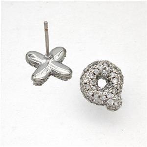 Copper Stud Earrings Pave Zirconia Letter-Q Platinum Plated, approx 8-10mm