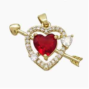 Copper Cupid Arrow Heart Pendant Pave Zirconia Crystal Glass Gold Plated, approx 15-25mm