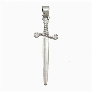 Copper Sword Pendant Pave Zirconia Platinum Plated, approx 10-28mm