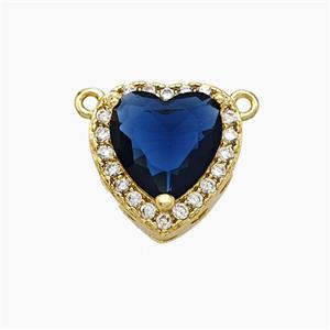 Copper Heart Pendant Micropave Zirconia Deepblue Crystal Glass 2loops Gold Plated, approx 14mm
