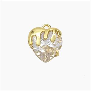 Copper Heart Pendant Pave Crystal Glass Gold Plated, approx 10mm