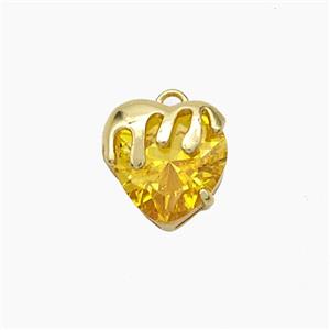 Copper Heart Pendant Pave Golden Crystal Glass Gold Plated, approx 10mm
