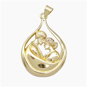 Copper Couple Pendant Pave Zirconia Gold Plated, approx 23-30mm