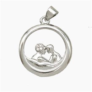 Copper Couple Pendant Pave Zirconia Platinum Plated, approx 20mm