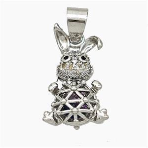 Copper Rabbit Pendant Pave Zirconia Hollow Platinum Plated, approx 10-20mm