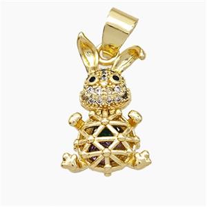 Copper Rabbit Pendant Pave Zirconia Hollow Gold Plated, approx 10-20mm