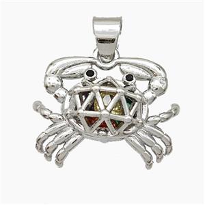 Copper Crab Pendant With Zirconia Hollow Platinum Plated, approx 16-20mm