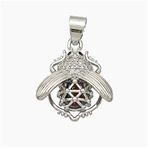 Copper Beetle Pendant Pave Zirconia Hollow Platinum Plated, approx 17mm