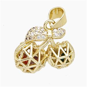 Copper Cherry Pendant Pave Zirconia Hollow Gold Plated, approx 15-20mm