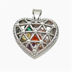 Copper Heart Pendant With Zirconia Hollow Platinum Plated, approx 19mm