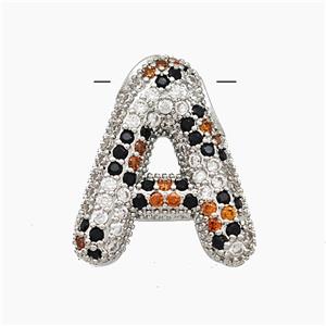 Copper Letter-A Pendant Micropave Zirconia Platinum Plated, approx 16-23mm, 3-5mm hole