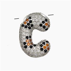 Copper Letter-C Pendant Micropave Zirconia Platinum Plated, approx 16-23mm, 3-5mm hole