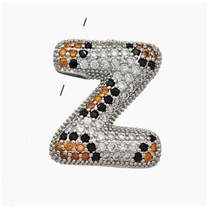 Copper Letter-Z Pendant Micropave Zirconia Platinum Plated, approx 16-23mm, 3-5mm hole