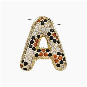 Copper Letter-A Pendant Micropave Zirconia Gold Plated, approx 16-23mm, 3-5mm hole