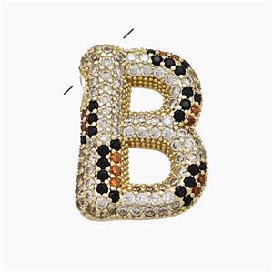 Copper Letter-B Pendant Micropave Zirconia Gold Plated, approx 16-23mm, 3-5mm hole