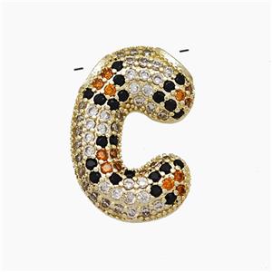 Copper Letter-C Pendant Micropave Zirconia Gold Plated, approx 16-23mm, 3-5mm hole