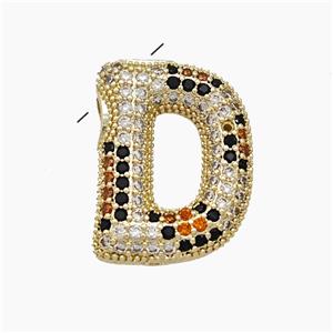 Copper Letter-D Pendant Micropave Zirconia Gold Plated, approx 16-23mm, 3-5mm hole