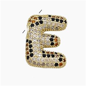 Copper Letter-E Pendant Micropave Zirconia Gold Plated, approx 16-23mm, 3-5mm hole