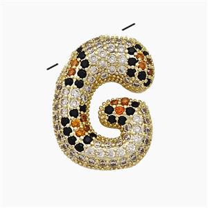Copper Letter-G Pendant Micropave Zirconia Gold Plated, approx 16-23mm, 3-5mm hole