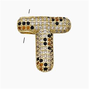 Copper Letter-T Pendant Micropave Zirconia Gold Plated, approx 16-23mm, 3-5mm hole