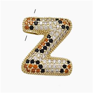 Copper Letter-Z Pendant Micropave Zirconia Gold Plated, approx 16-23mm, 3-5mm hole