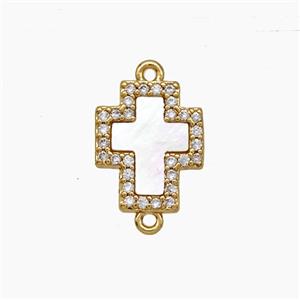 Copper Cross Connector Pave Zirconia Shell 18K Gold Plated, approx 11-13mm