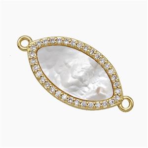 Copper Oval Connector Pave Zirconia Shell 18K Gold Plated, approx 11-20mm