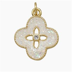 Copper Clover Pendant Pave Zirconia Fire Opal 18K Gold Plated, approx 17.5mm