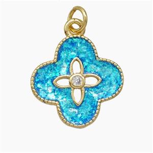 Copper Clover Pendant Pave Zirconia Fire Opal 18K Gold Plated, approx 17.5mm