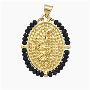 Copper Snake Pendant Crystal Glass Wire Wrapped Oval 18K Gold Plated, approx 24-30mm