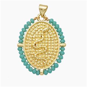Copper Snake Pendant Crystal Glass Wire Wrapped Oval 18K Gold Plated, approx 24-30mm
