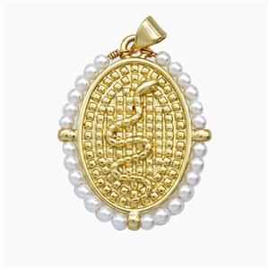 Copper Snake Pendant Pearlized Resin Wire Wrapped Oval 18K Gold Plated, approx 24-30mm
