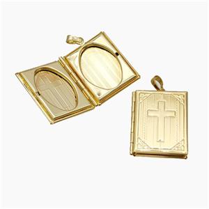 Copper Locket Pendant Cross 18K Gold Plated, approx 28-35mm
