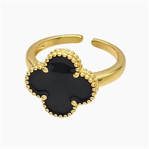 Copper Clover Rings Black Enamel 18K Gold Plated, approx 15mm, 18mm dia