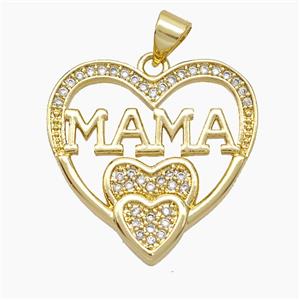 Copper Heart Pendant Pave Zirconia MAMA 18K Gold Plated, approx 23mm