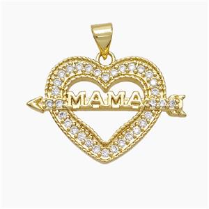 Copper Heart Arrow Pendant Pave Zirconia MAMA 18K Gold Plated, approx 20-27mm