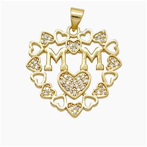 Copper Heart Pendant Pave Zirconia Mom 18K Gold Plated, approx 25mm