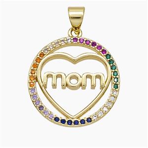 Copper Heart Pendant Pave Zirconia Mom 18K Gold Plated, approx 20mm