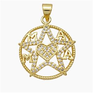 Copper Star Heart Pendant Pave Zirconia MAMA 18K Gold Plated, approx 20mm