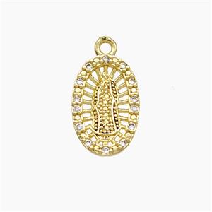 Virgin Mary Charms Copper Oval Pendant Pave Zirconia Gold Plated, approx 9-14mm