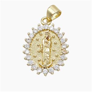 Virgin Mary Charms Copper Pendant Pave Zirconia Gold Plated, approx 15-17mm