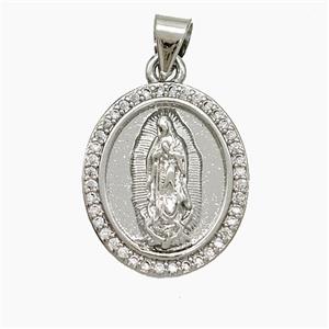 Copper Virgin Mary Pendant Pave Zirconia Platinum Plated, approx 15-18mm