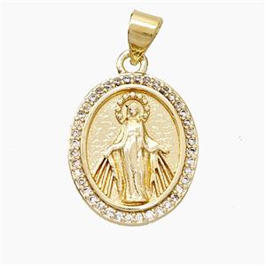 Copper Virgin Mary Pendant Pave Zirconia Gold Plated, approx 15-18mm
