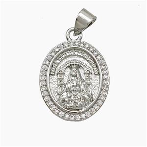 Copper Virgin Mary Pendant Pave Zirconia Platinum Plated, approx 15-18mm