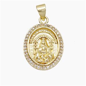 Copper Virgin Mary Pendant Pave Zirconia Gold Plated, approx 15-18mm