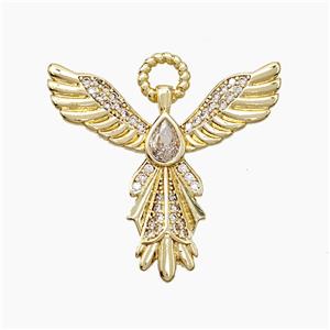 Copper Angel Wing Pendant Pave Zirconia Teardrop Gold Plated, approx 30mm