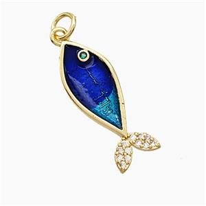 Copper Fish Pendant Pave Zirconia Painted Gold Plated, approx 9-23mm
