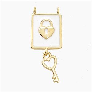 Copper Lock Key Pendant White Enamel 2loops Gold Plated, approx 7-12mm, 13-15mm