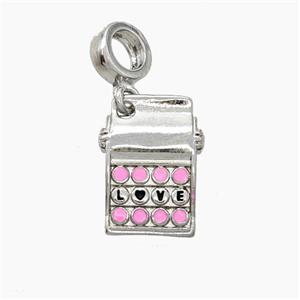 Copper Calculator Charms Pendant Pink Enamel LOVE Platinum Plated, approx 10-15mm, 7mm dia